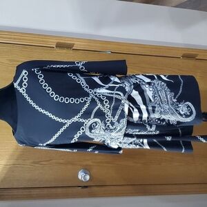 WHBM black white chain pattern stretch mini dress with belt